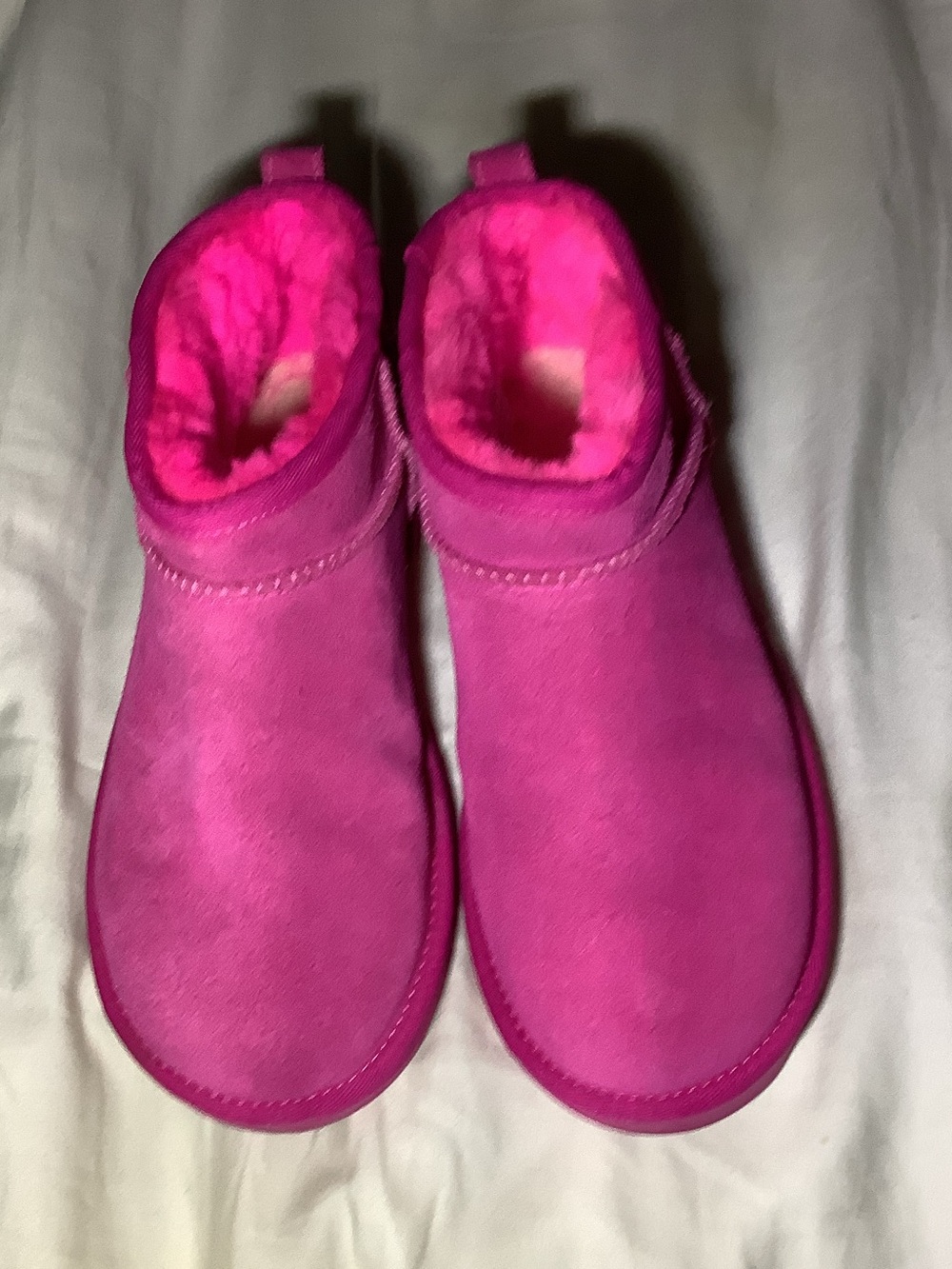 UGG Bright Pink Suede Shearling Ankle Booties
